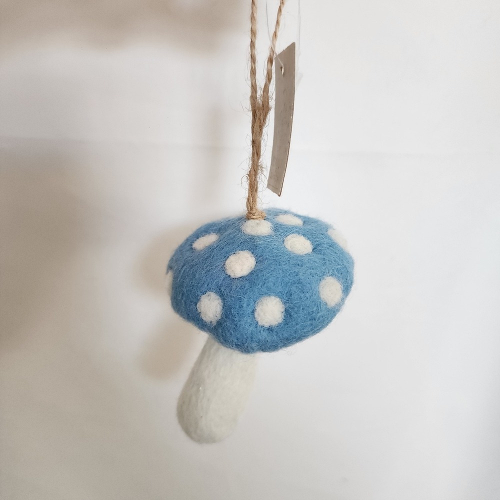 NWT World Market Blue Felt Fair Trade Mushroom Ornament